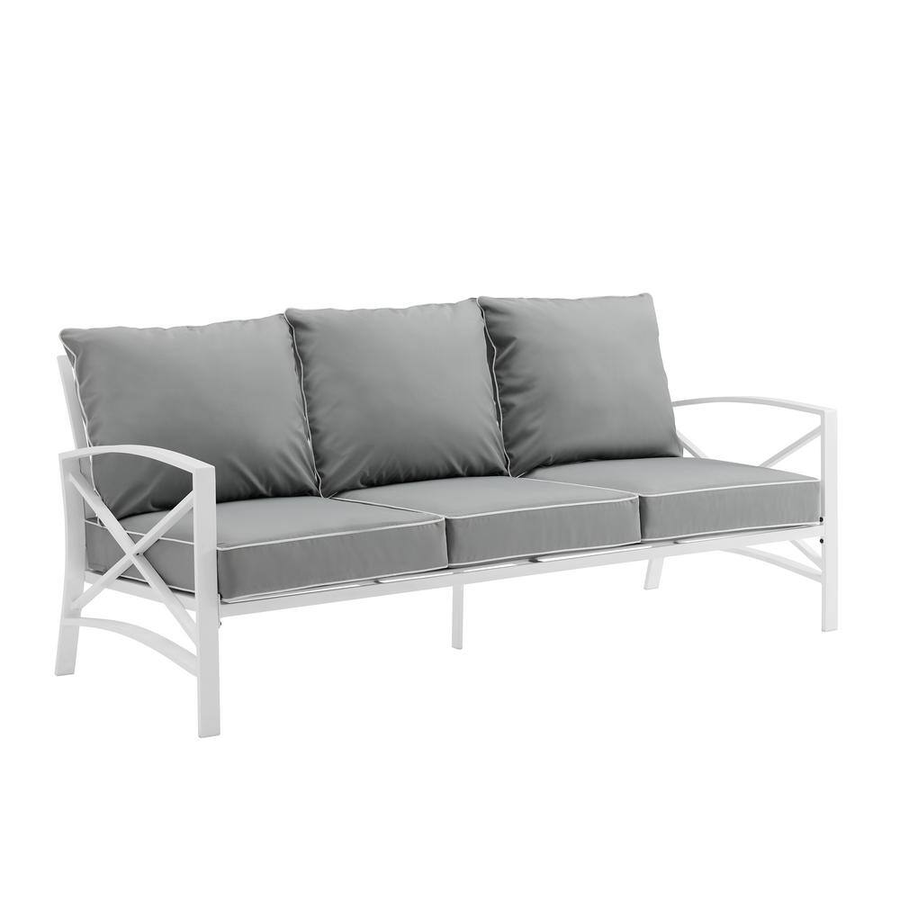 CROSLEY FURNITURE  Kaplan White Outdoor Metal Sofa with Gray Cushions