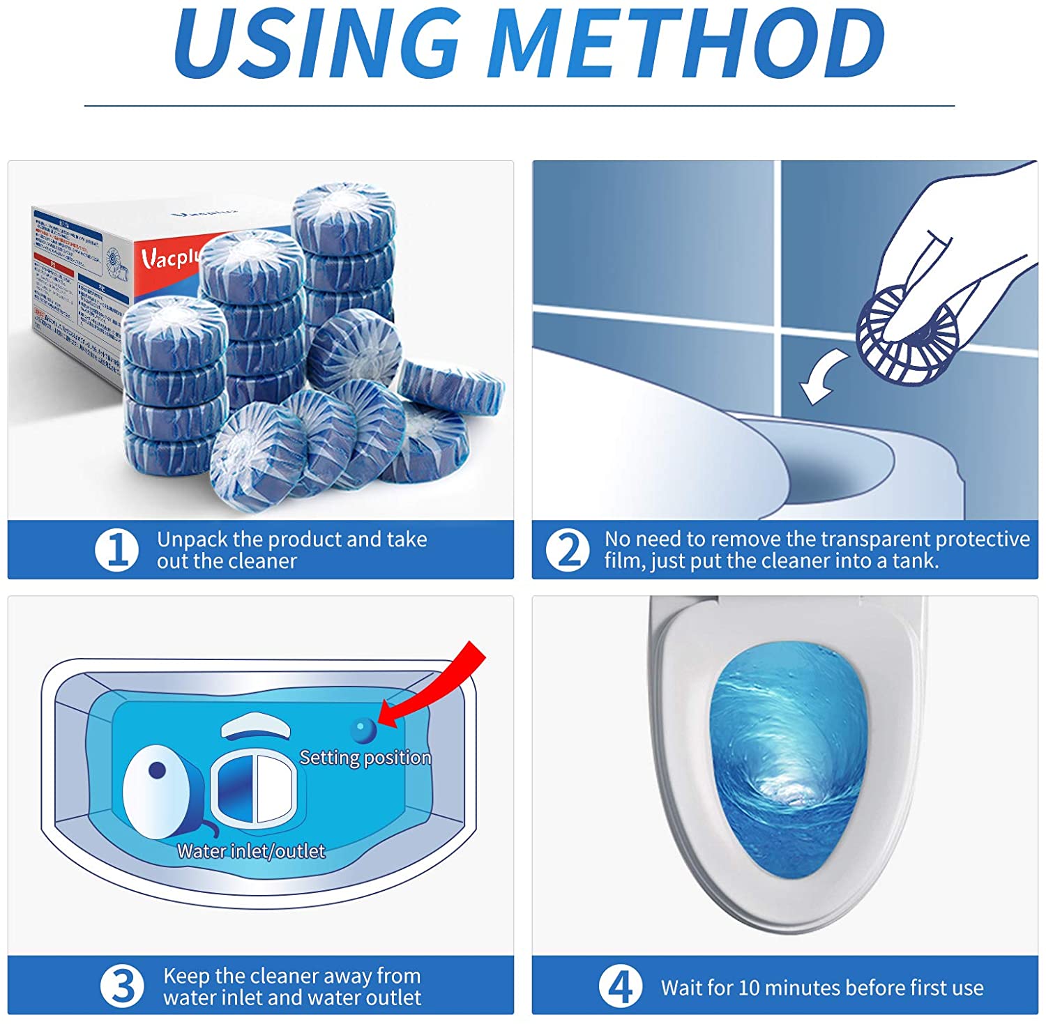 Vacplus Automatic Toilet Bowl Cleaner Tablets. Bathroom Toilet Tank Cleaner 20 PACK