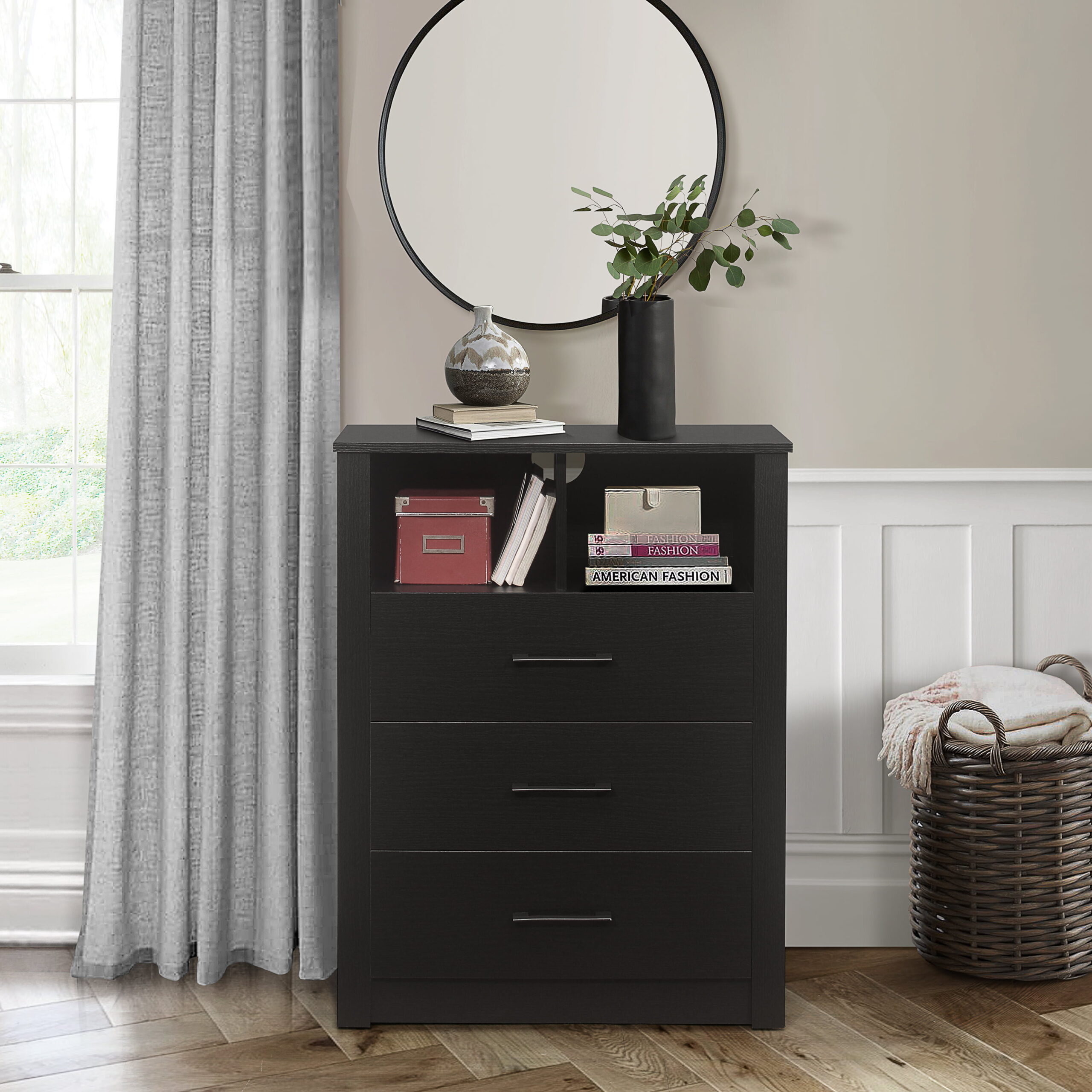 Coby 3-Drawer Dresser with Shelf. Black Oak. by Hillsdale Living Essentials