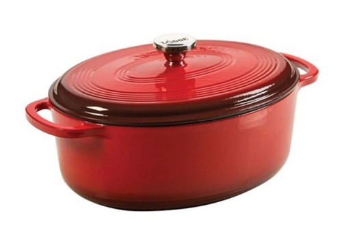 Lodge 7 Quart Oval Red Enameled Cast Iron Dutch Oven