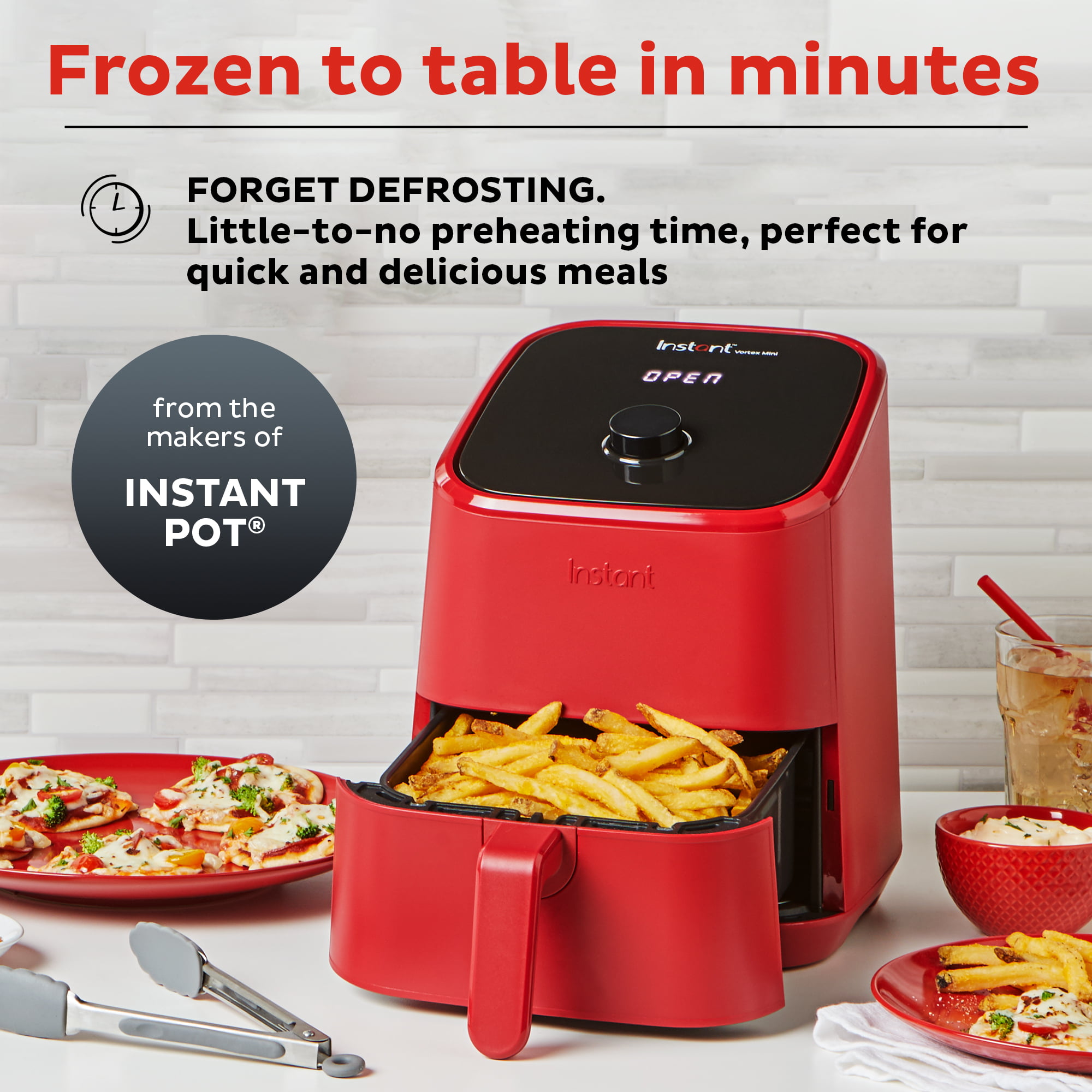 Instant Vortex 2-Quart Mini Air Fryer 4-in-1 with Customizable Smart Cooking Programs. Nonstick and Dishwasher-Safe Basket. Red