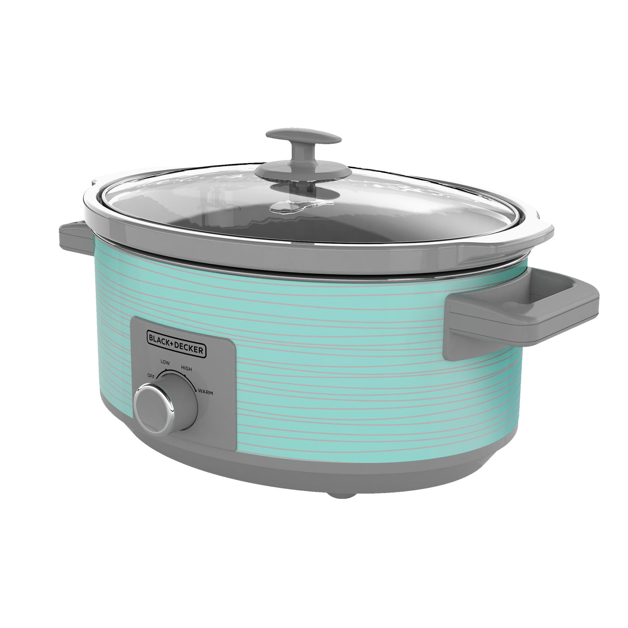 BLACK+DECKER 7 Quart Dial Control Slow Cooker with Built in Lid Holder. Teal Pattern. SC2007D
