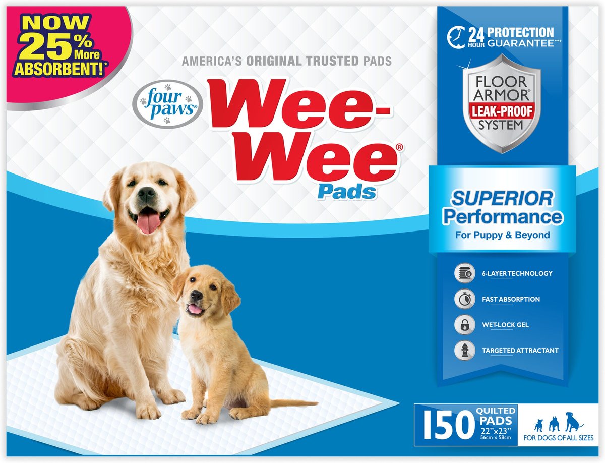 Wee-Wee Absorbent Dog Pee Pads. 22 x 23-in. Unscented. 150 Ct