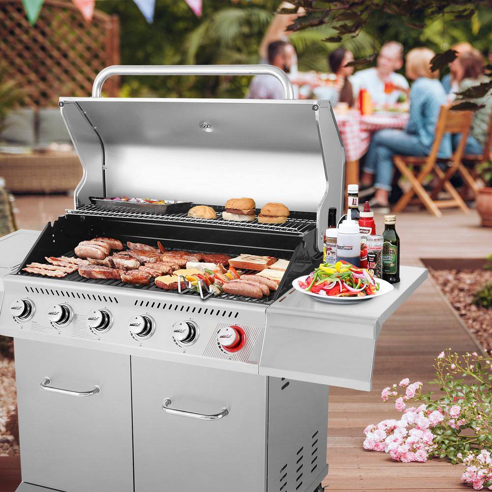 Royal Gourmet GA6402S 6-Burner Propane Gas Grill in Stainless Steel with Sear Burner and Side Burner
