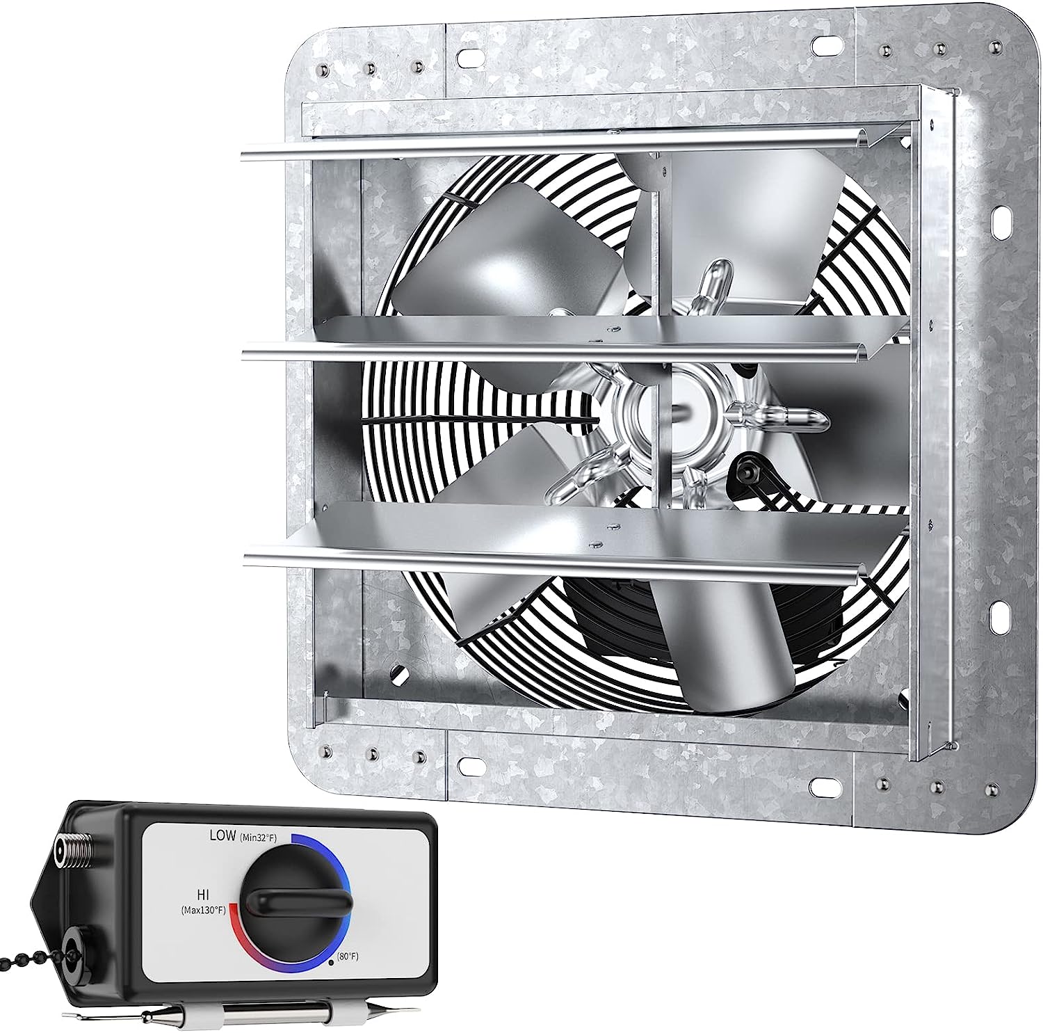 iLiving ILG8SF10V-T. 10 inch Shutter Exhaust Attic Garage Grow. Ventilation Fan with 3 Speed Thermostat 6 Foot Long 3 Plugs Cord. 10″ - Variable. 600 CFM. 900 SQF Coverage Area. Silver