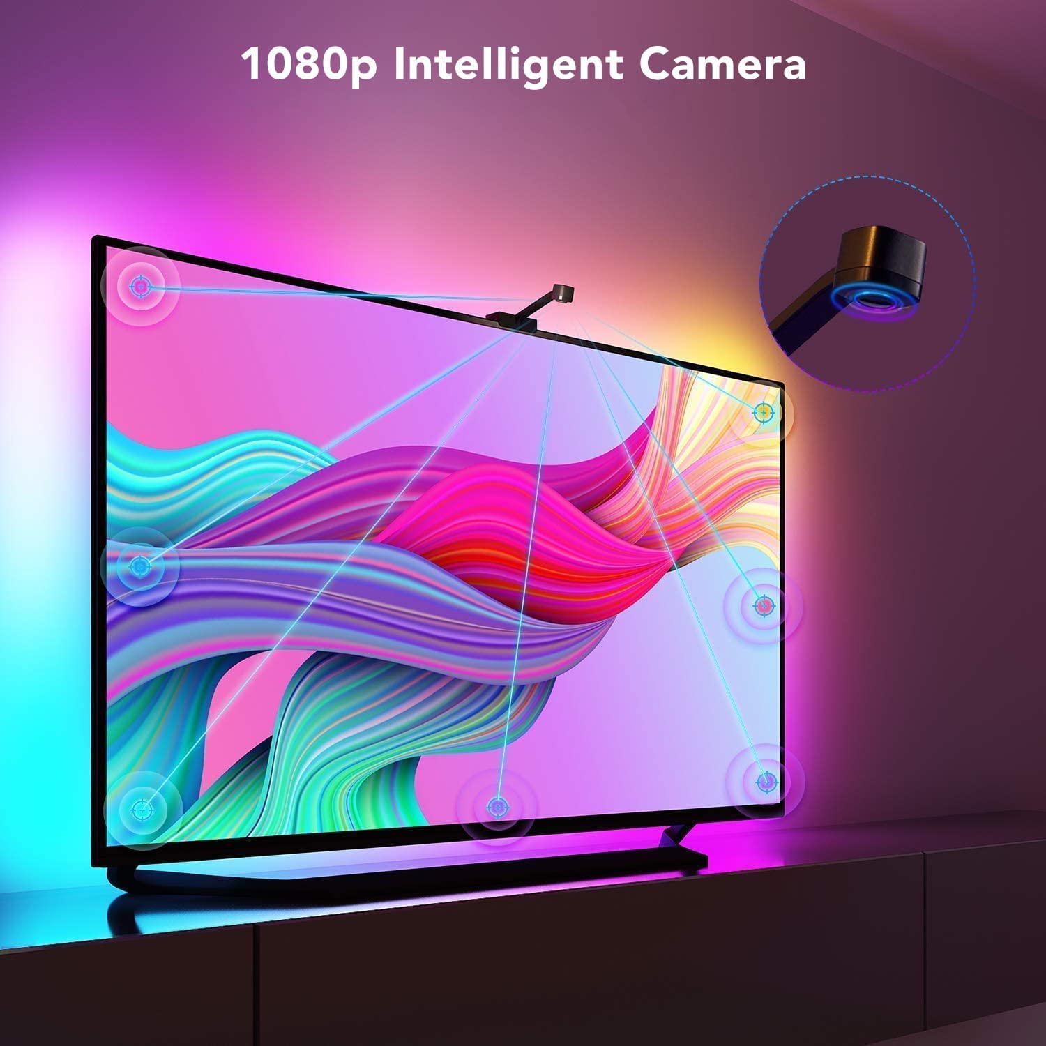 Govee Envisual TV LED Backlights with Camera. DreamView T1 RGBIC Wi-Fi TV Backlights for 55-65 inch TVs PC. Works with Alexa & Google Assistant. App Control. Music Sync TV Lights. Adapter. H6199