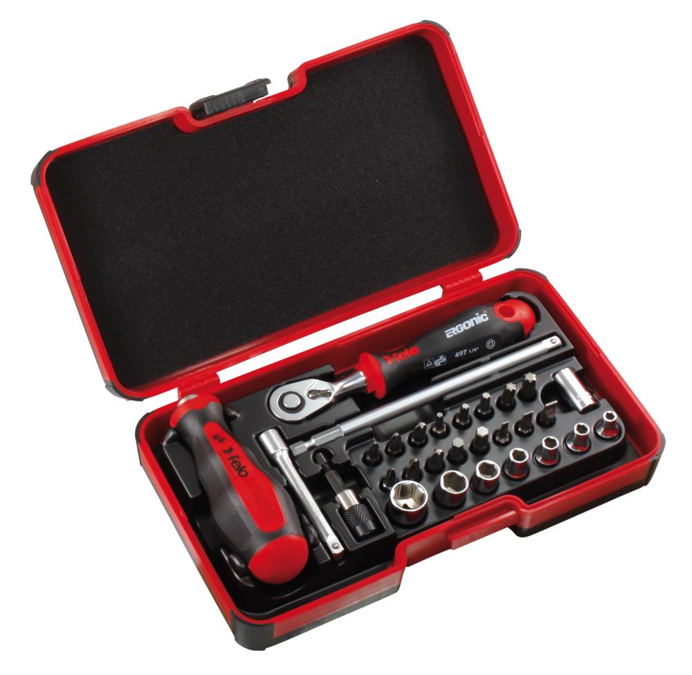 Felo 29-Piece 72-Tooth 1/4-in Drive Quick-release Interchangeable Ratchet Set