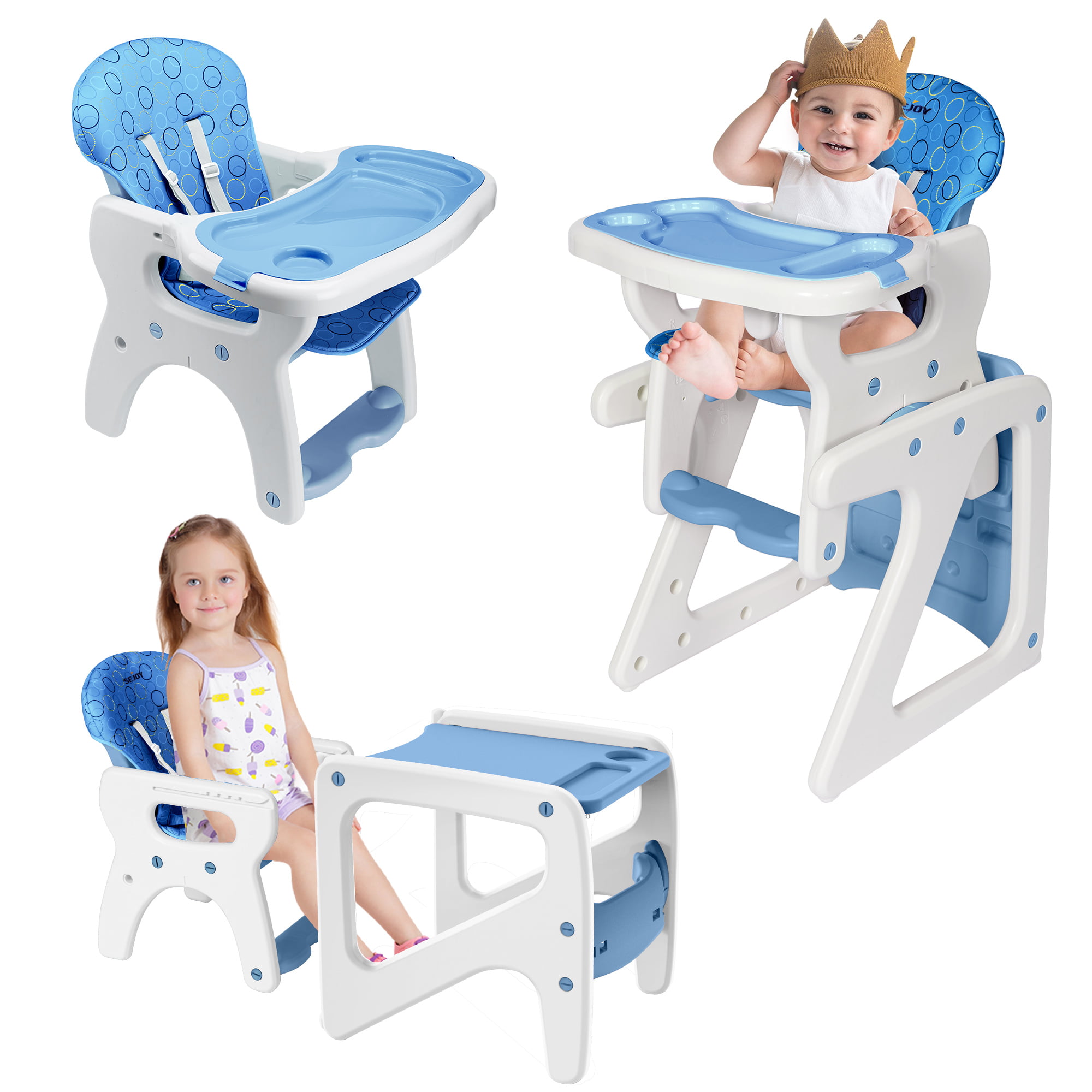 Sejoy 3 in 1 Baby High Chair Convertible Play Table Seat Booster Toddler Feeding Tray. Blue