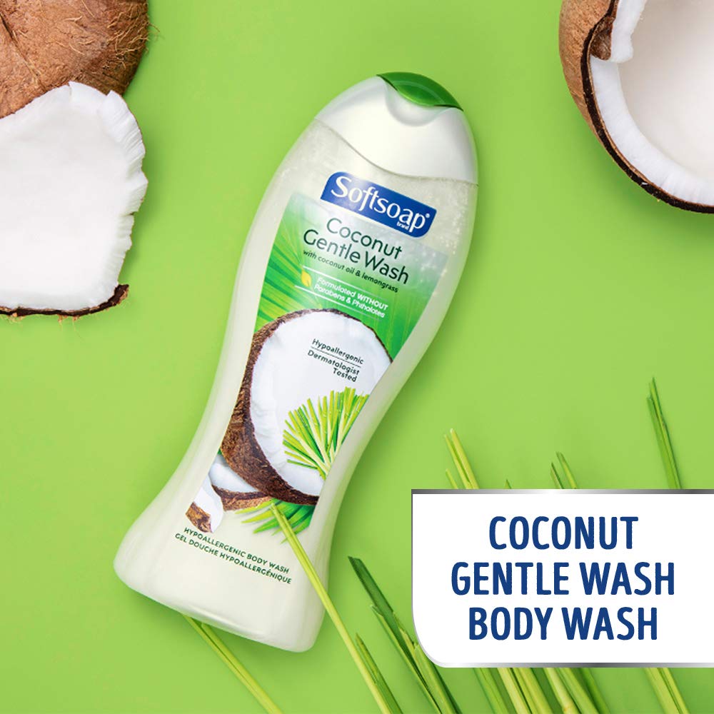 Softsoap Gentle Wash Hypoallergenic Body Wash for Women. Coconut Oil Lemongrass