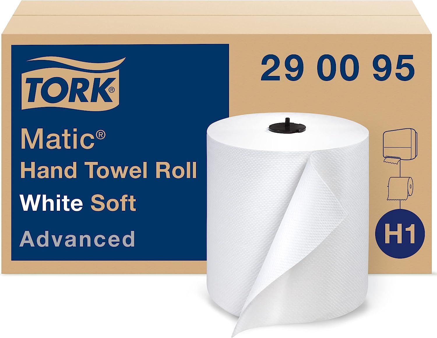Tork Matic Soft Hand Towel Roll. White. Advanced. H1. Long-Lasting. High Absorbency. High Capacity. 1-Ply. 6 Rolls x 900 ft. 290095