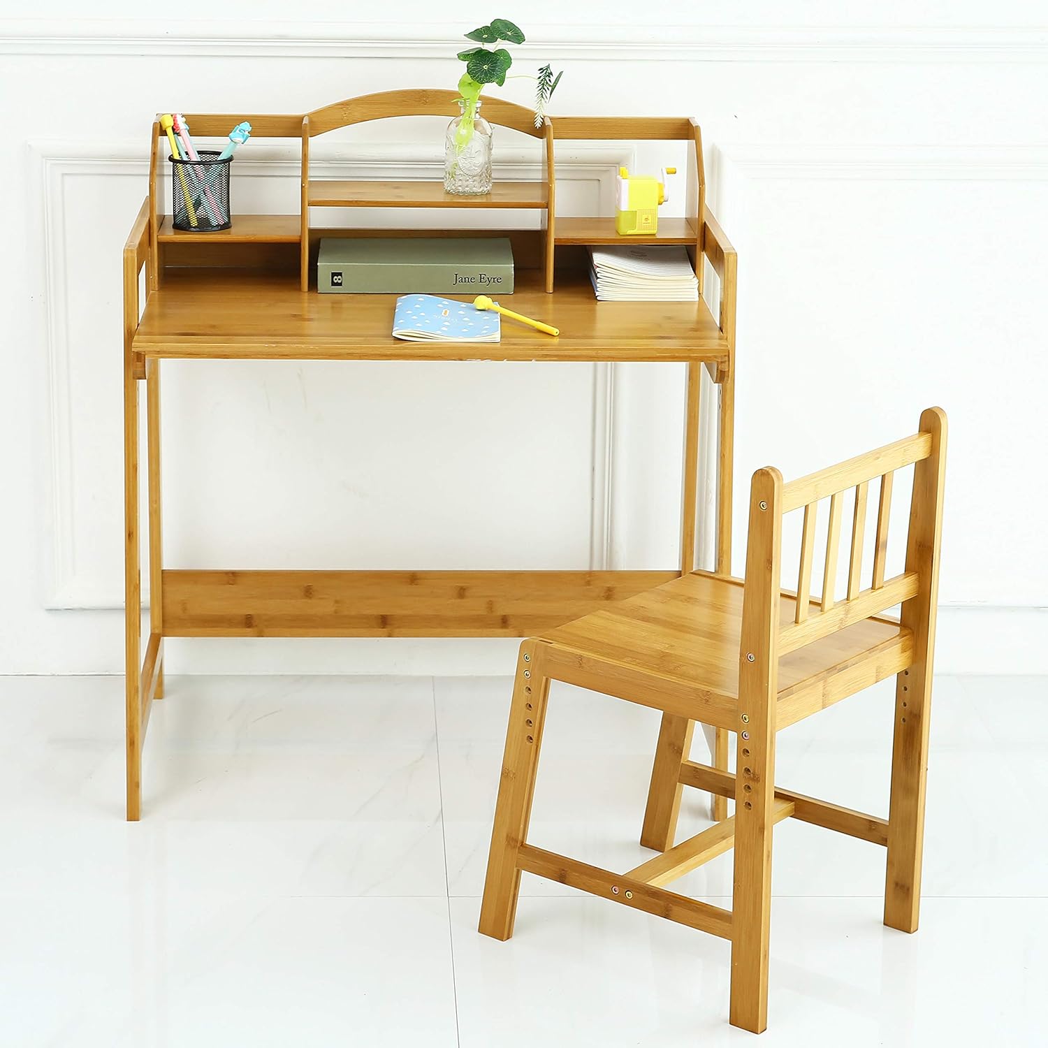 UNICOO - Bamboo Height Adjustable Kids Desk and Chair Set. Children Desk. Study Table and Chair Set (Nature -01)