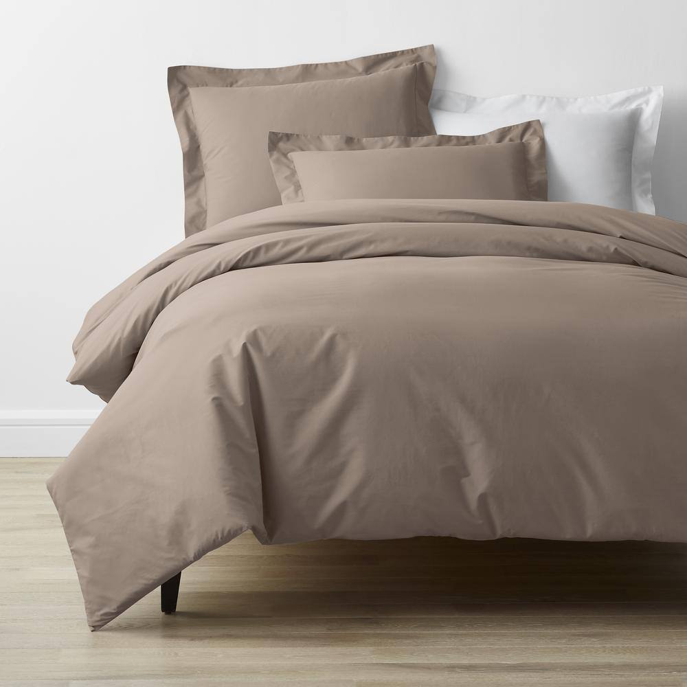 The Company Store  Company Cotton Percale Mocha Solid King Duvet Cover - Mocha