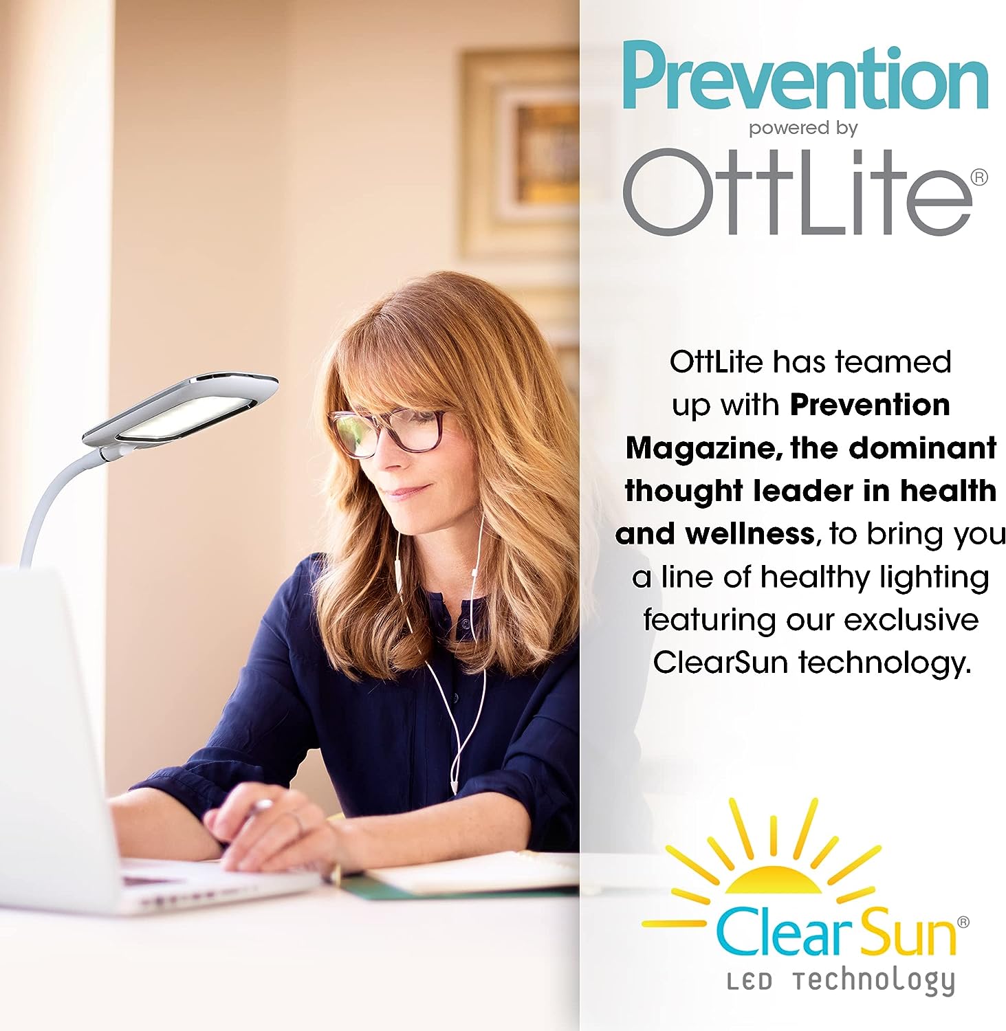 OttLite LED Desk Lamp with Wireless Charging. Prevention Series - White