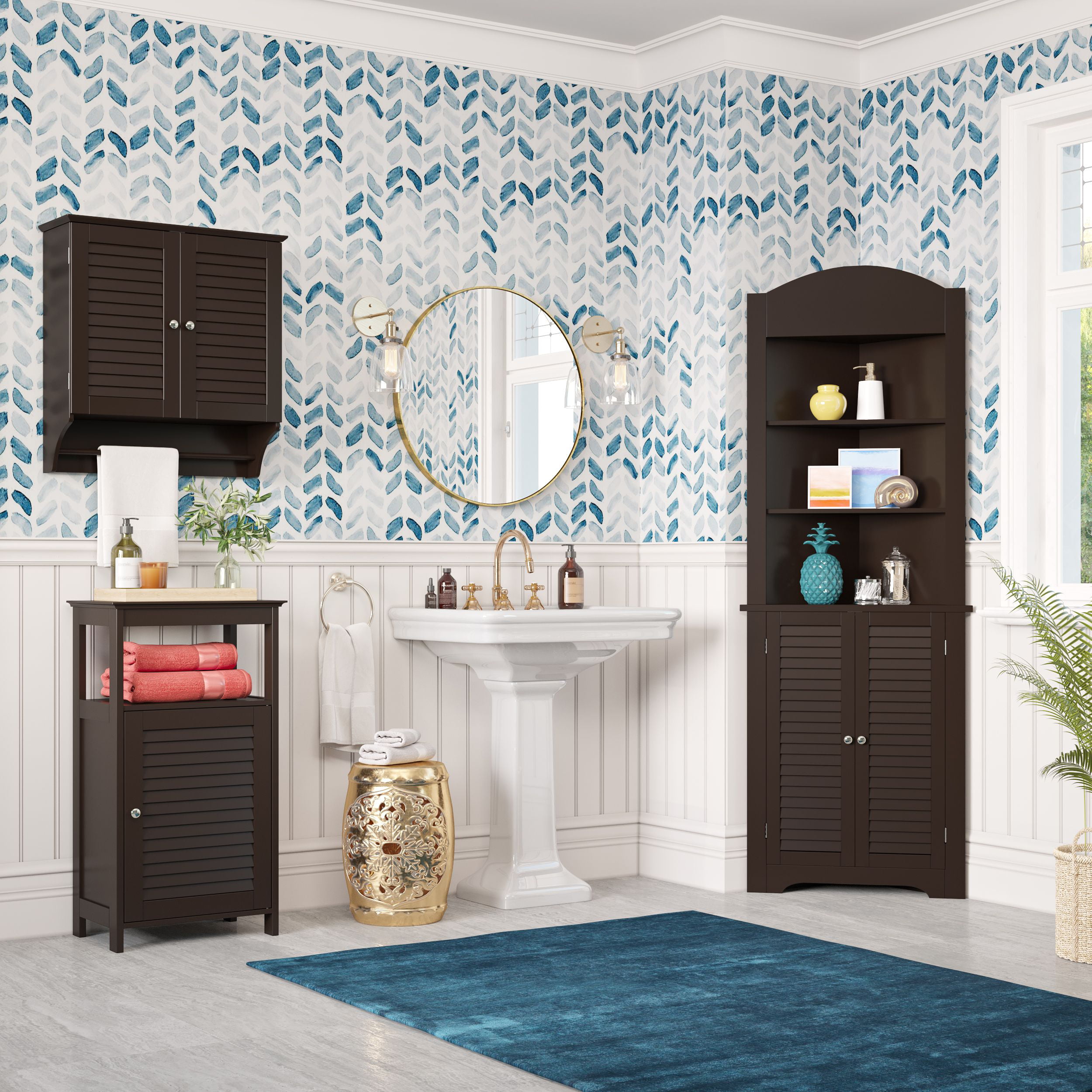 RiverRidge Home Ellsworth Collection - Tall Corner Storage Cabinet. Espresso