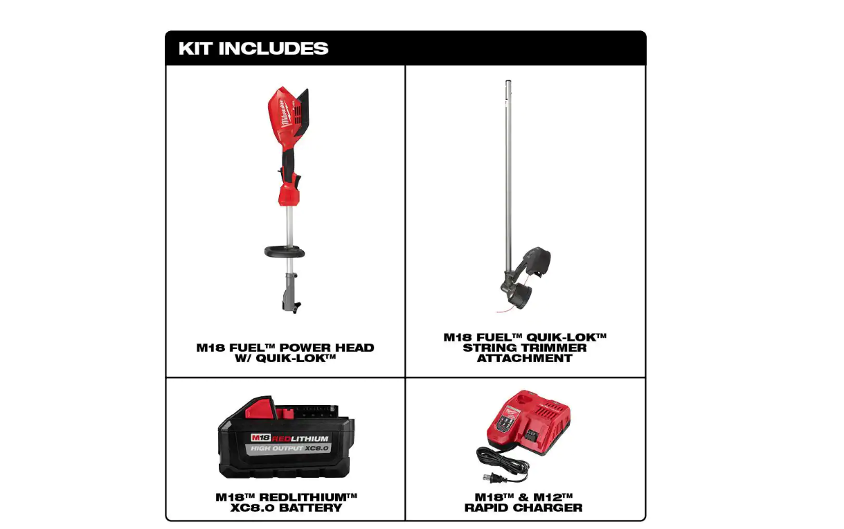 Milwaukee 2825-21ST M18 FUEL 18V Lithium-Ion Brushless Cordless String Trimmer with QUIK-LOK Attachment Capability and 8.0 Ah Battery