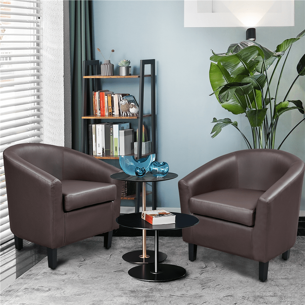 Easyfashion Tub Chair. Set of 2. Espresso Faux Leather
