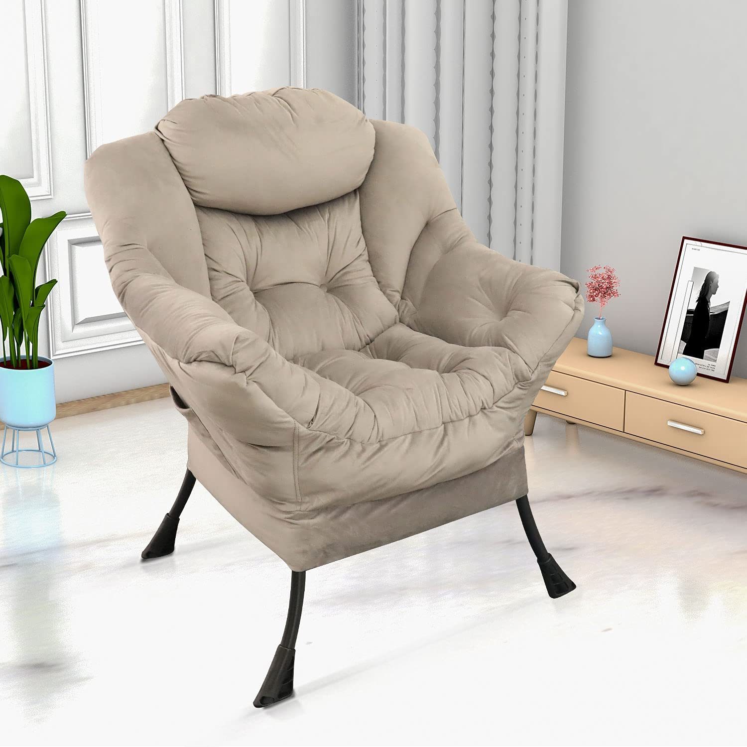 GOLDSUN Accent Chair Lazy Reclining Armchair with Removable Metal Legs and High-Density Foam. Comfy Upholstered Single Sofa Chair for Living Room. Bedroom. Office (Grey)