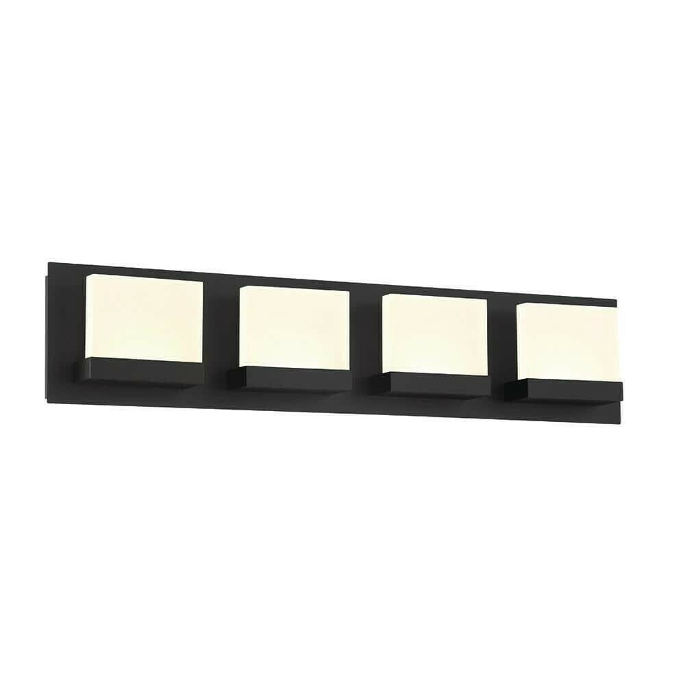 Home Decorators Collection Alberson 24 in. 4-Light Matte Black Integrated LED Bathroom Vanity Light Bar with Frosted Acrylic