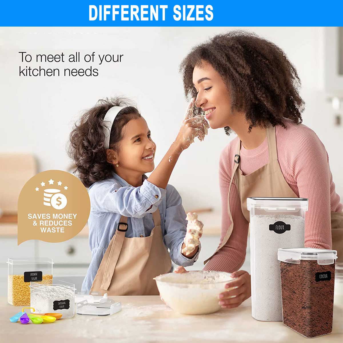 Suproot Kitchen Variety Set of 5 Pantry Organization Canisters with Lids. Marker and Labels Included