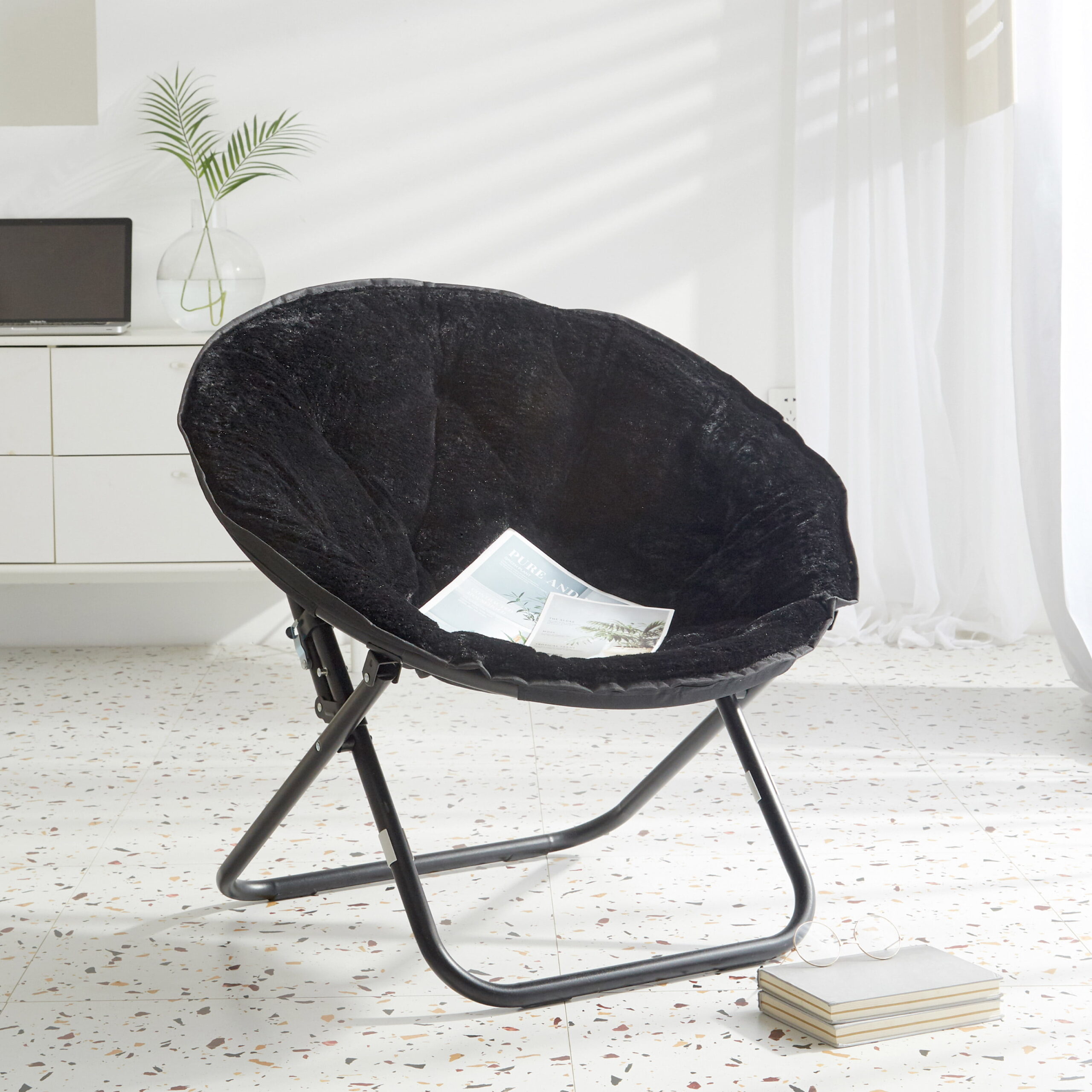 Mainstays Faux Fur Saucer™ Chair. Black + Black Frame