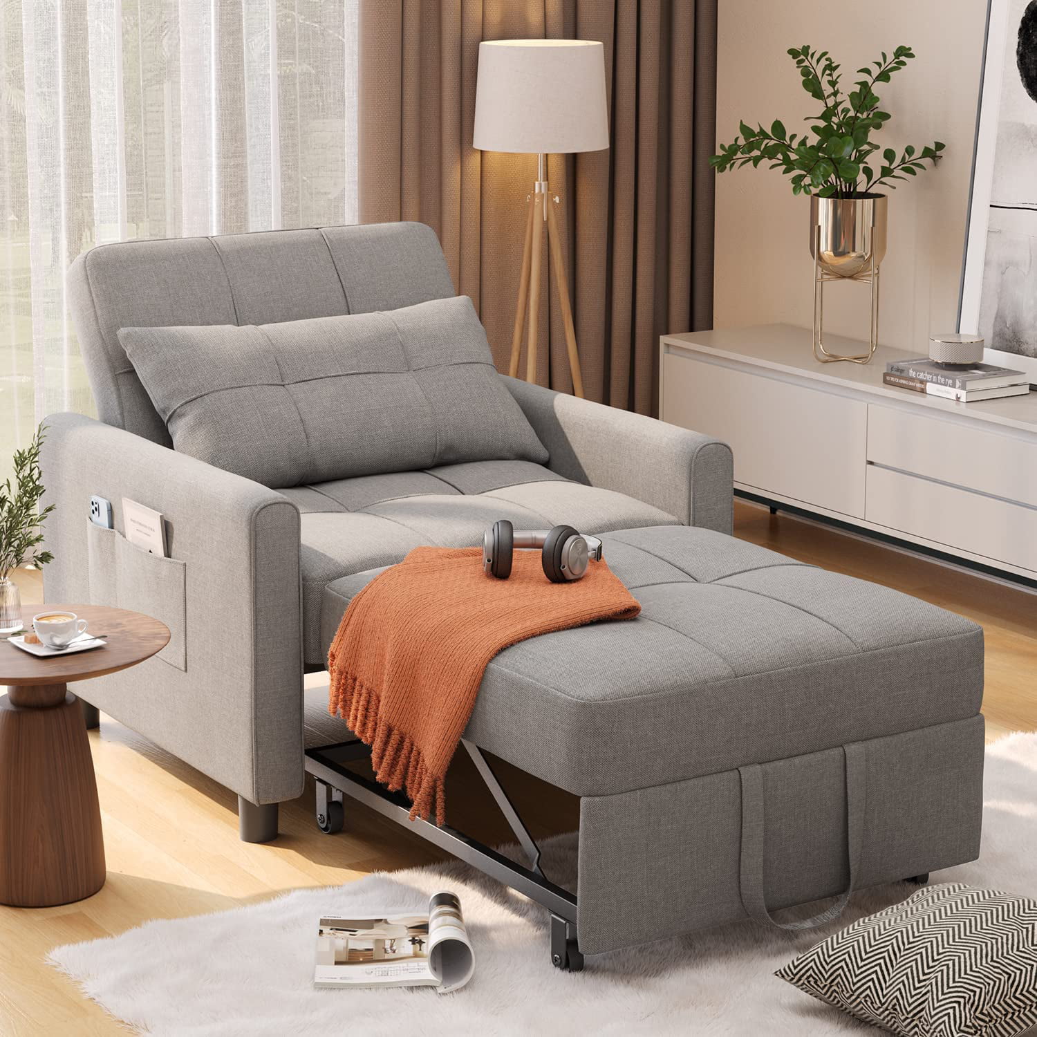 Aiho Sofa Beds Chair 3 in 1. Convertible Chair Single Bed. Grey