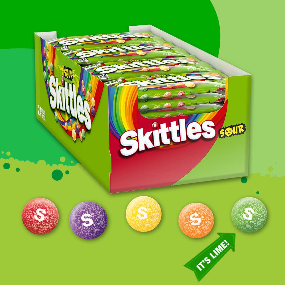 SKITTLES Sour Chewy Candy Bulk Pack. 1.8 oz (24 Full Size Packs)
