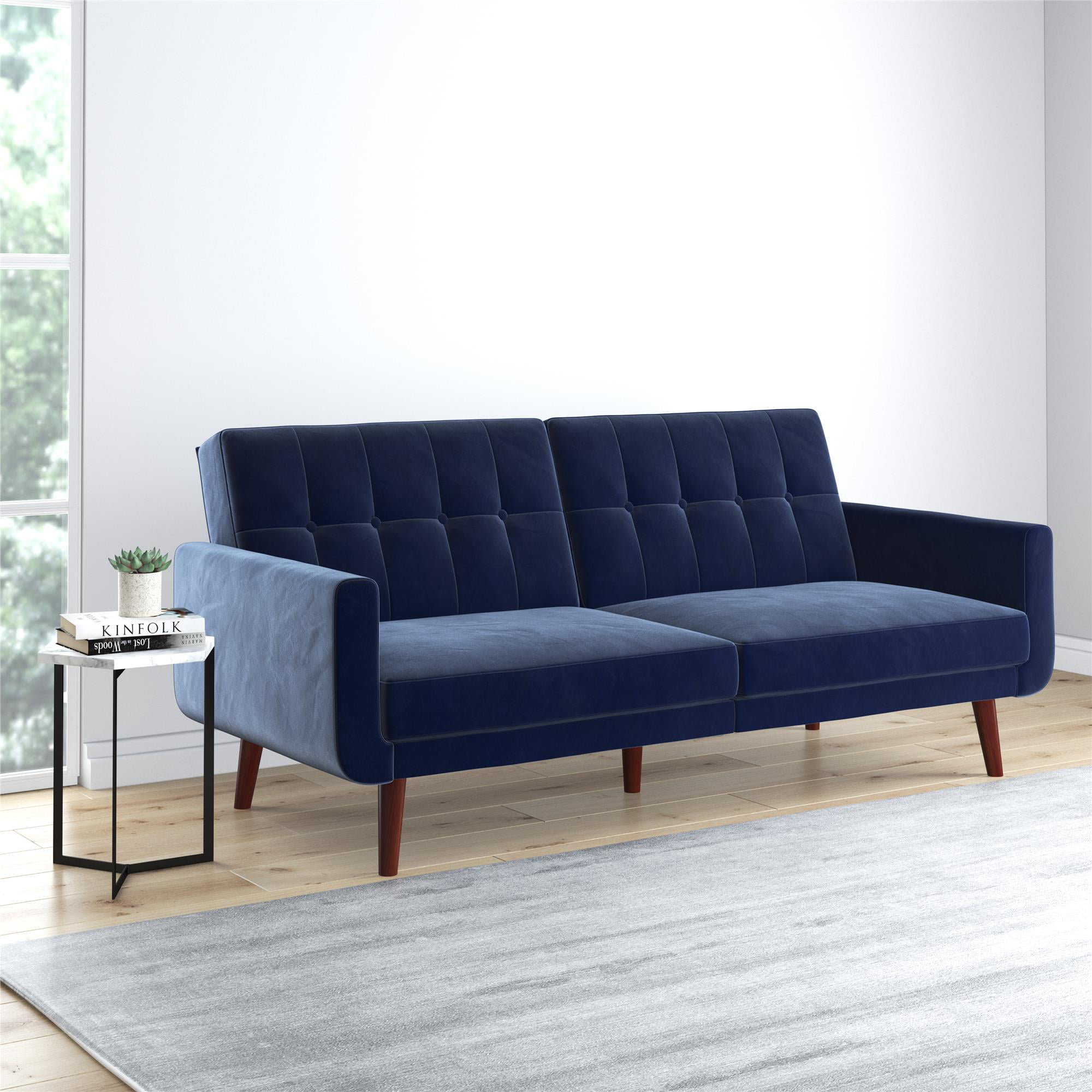 Better Homes & Gardens Nola Modern Futon. Blue Velvet