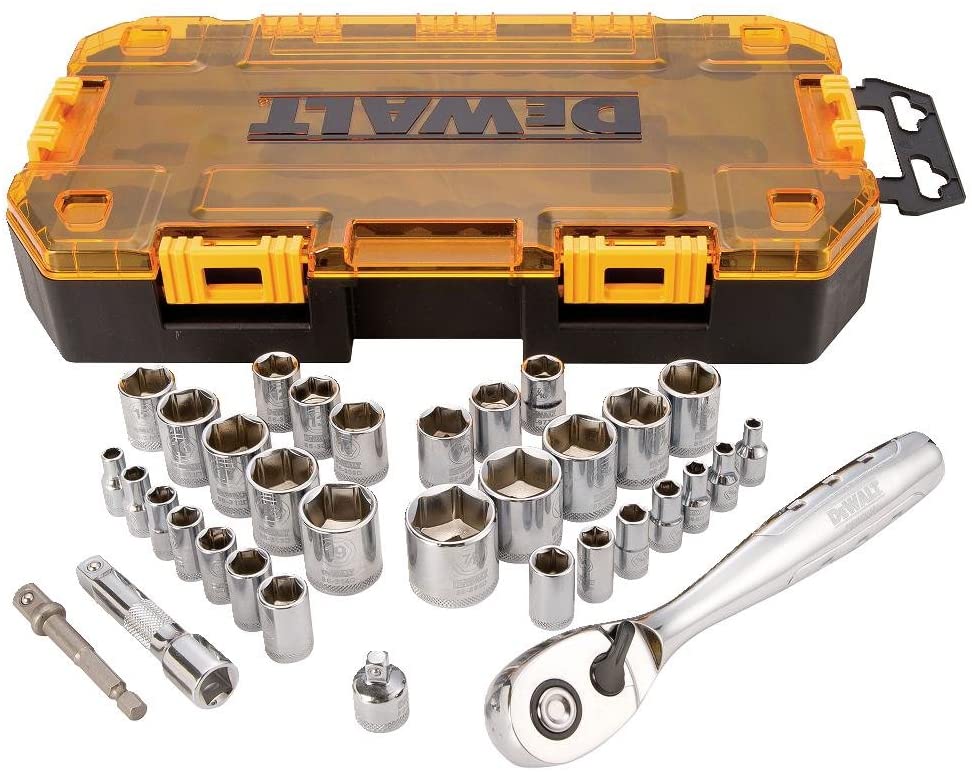 DEWALT Socket Set. 3/8-Inch Drive. SAE/Metric. 34-Piece (DWMT73804)