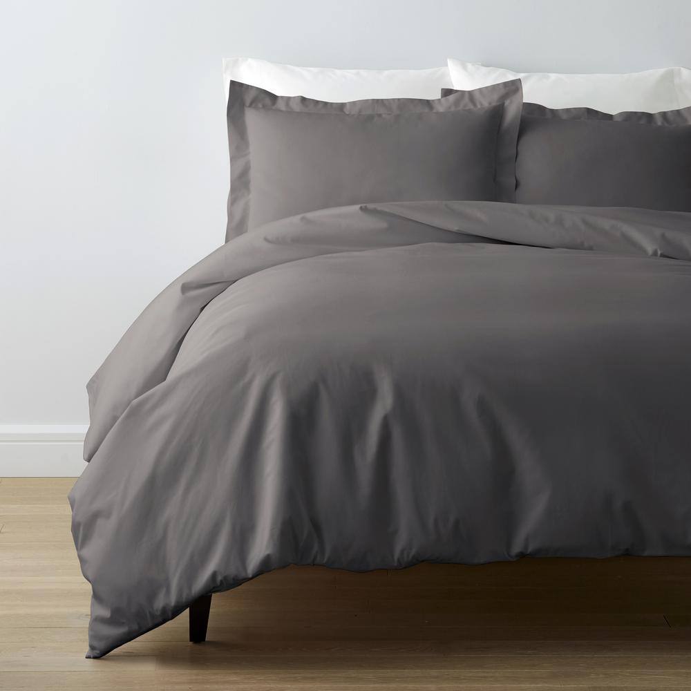 The Company Store  Company Cotton Graphite Solid 300-Thread Count Cotton Percale King Duvet Cover - Graphite