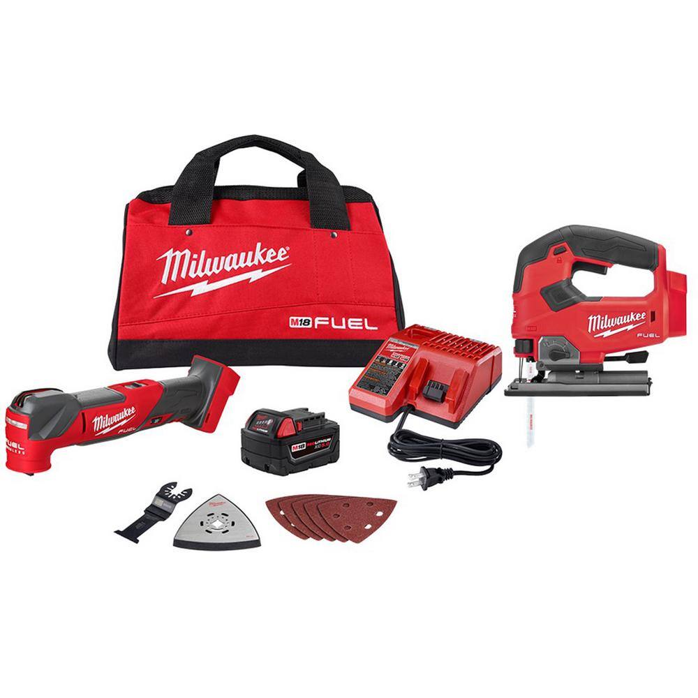 Milwaukee 2836-21-2737-20 M18 FUEL 18V Lithium-Ion Cordless Brushless Oscillating Multi-Tool Kit with FUEL Jigsaw