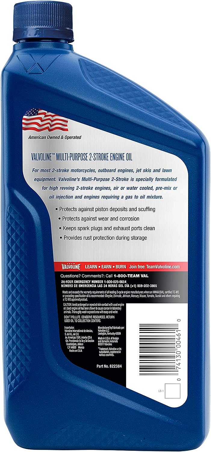 Valvoline 2-Cycle Multi-Purpose TCW-3 Motor Oil 1 QT. Case of 6