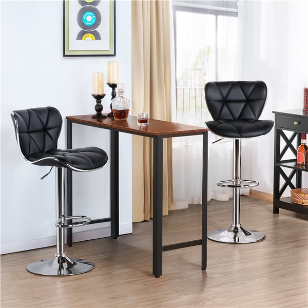 Alden Design Adjustable Midback Faux Leather Bar Stool. Set of 2. Black