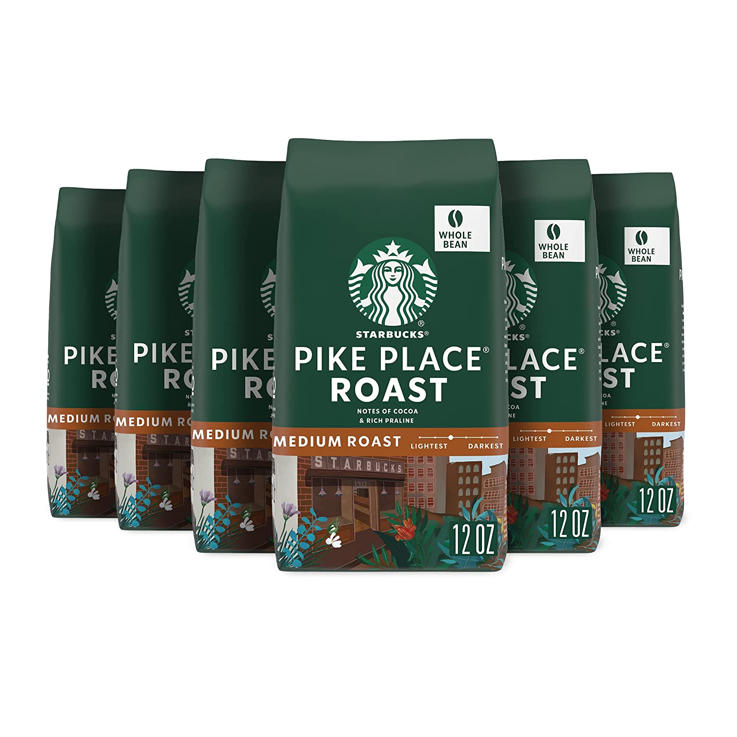 Starbucks Medium Roast Whole Bean Coffee. Pike Place Roast. 6 bags (12 oz. each)