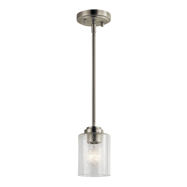 Kichler  Winslow Brushed Nickel Modern/Contemporary Seeded Glass Cylinder Mini Pendant Light
