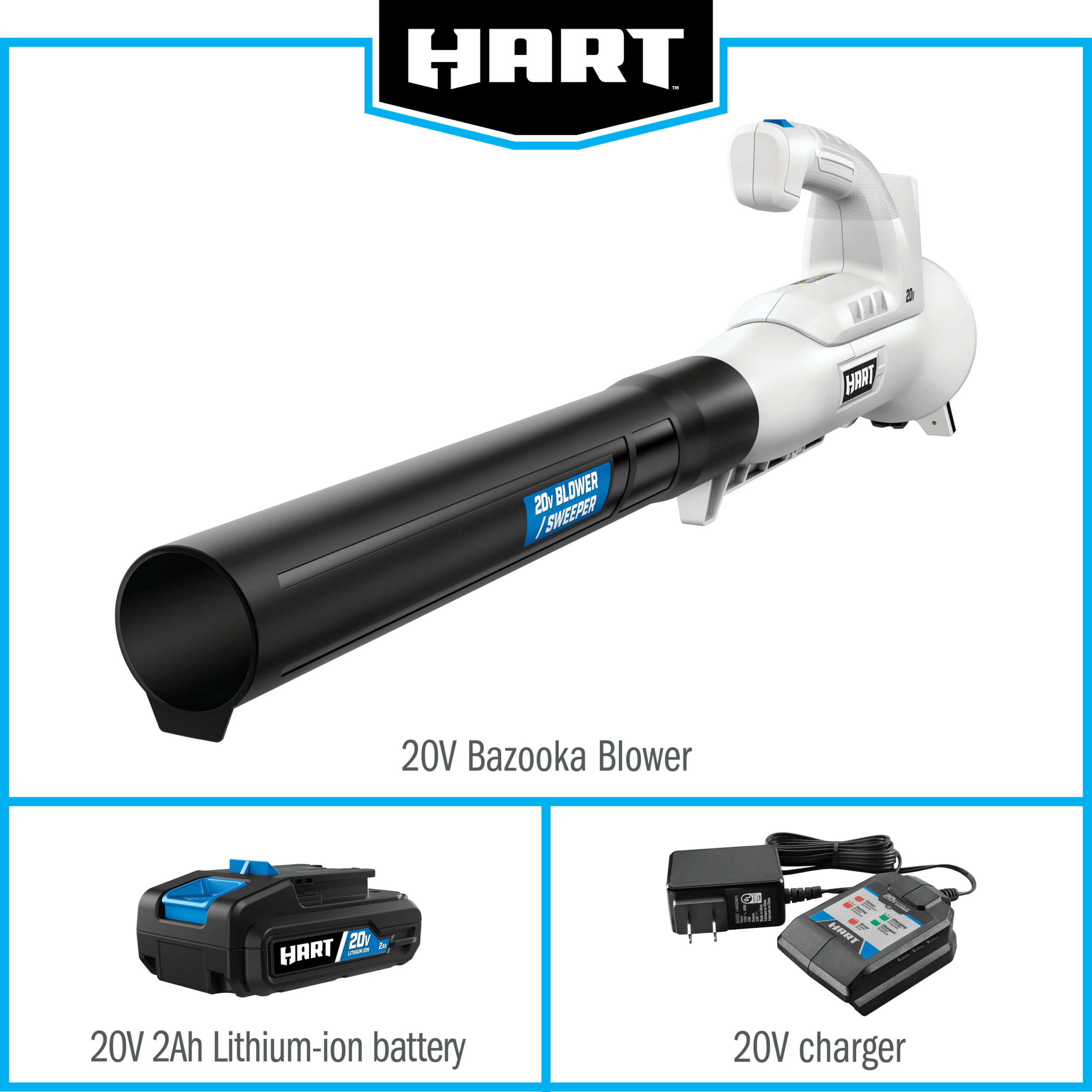 Hart 20-Volt 200 CFM Bazooka Blower Kit. (1) 20-Volt 2Ah Lithium-Ion Battery and Charger