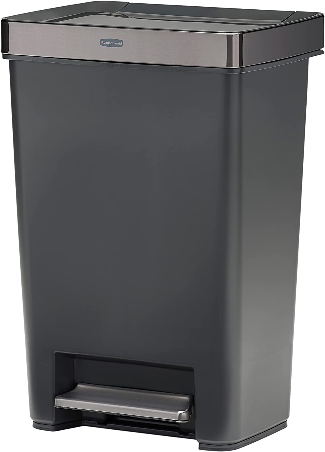 Rubbermaid Premier Series IV Step-On Trash Can for Home and Kitchen. with Stainless Steel Lid. 12.4 Gallon. Charcoal