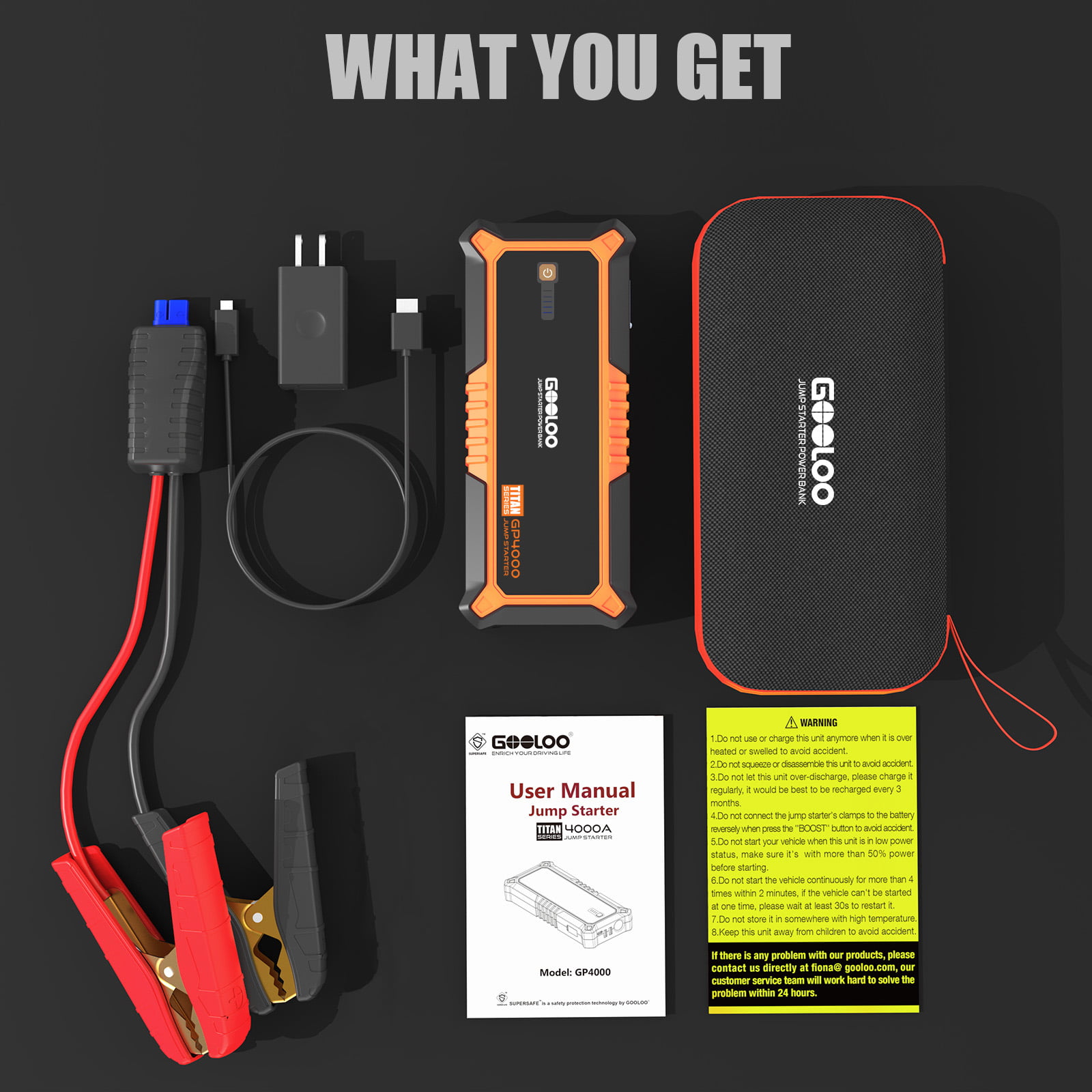 GOOLOO Car Jump Starter.GP4000 4000A Peak 12V for All Gas and Up to 10.0L Diesel Engine.Portable SuperSafe Auto Battery Booster Pack with USB Quick Charge and Type C Port