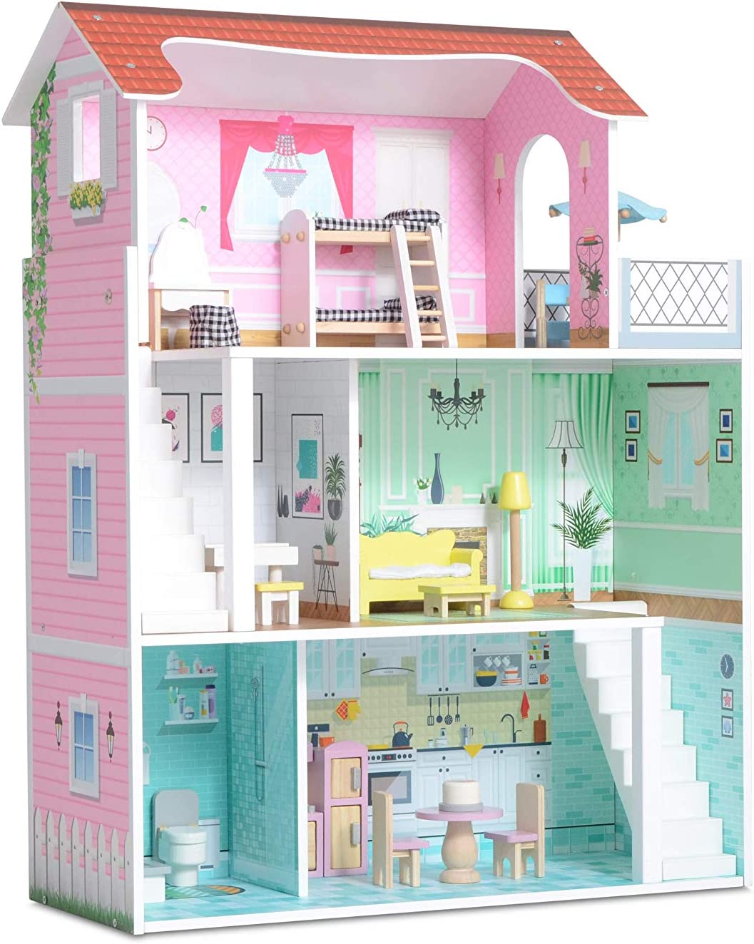 Milliard Doll House / 20 Furniture Pieces / 2.5 Feet High/Perfect Wooden Dollhouse for Kids