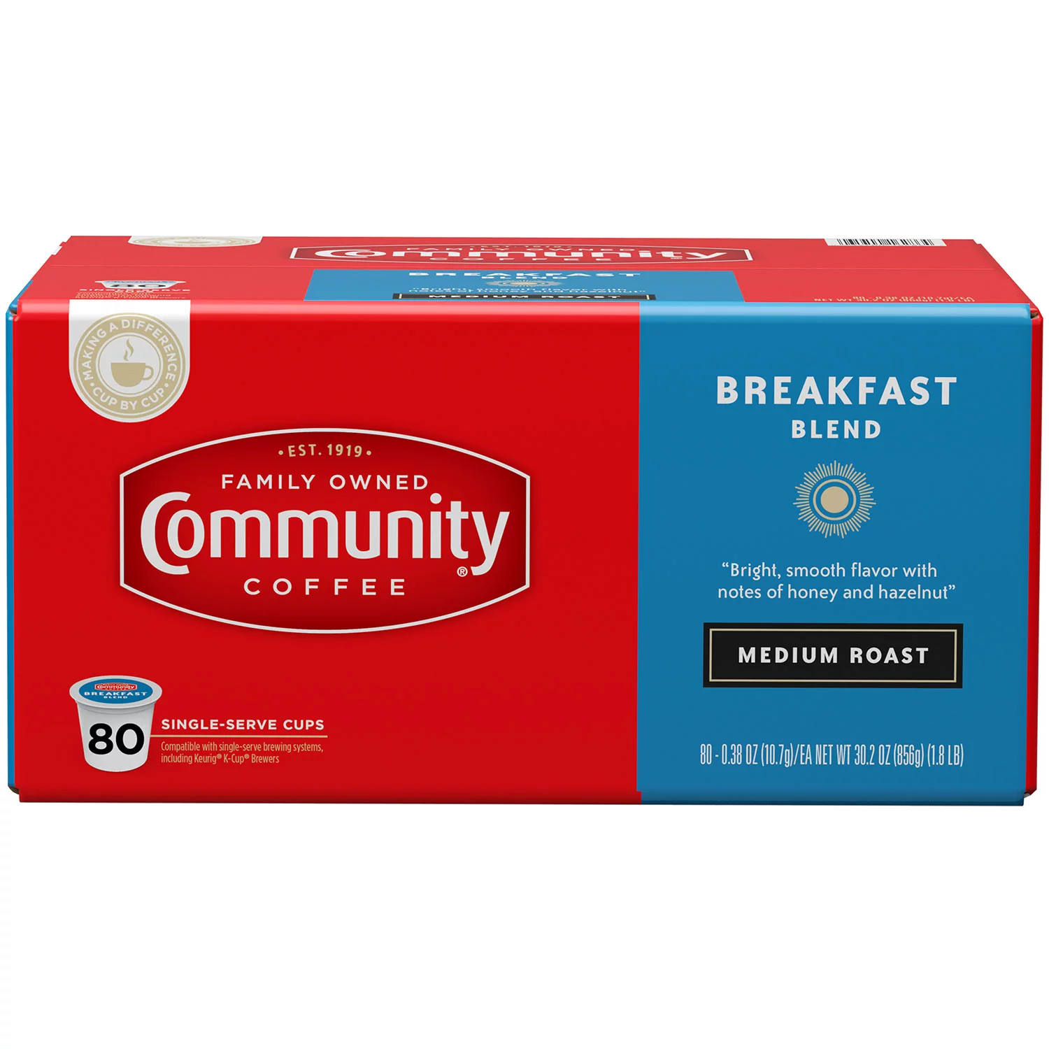 Community Coffee Breakfast Blend 80 Count Coffee Pods. Medium Roast. Compatible with Keurig 2.0 K-Cup Brewers. Box of 80 Pods