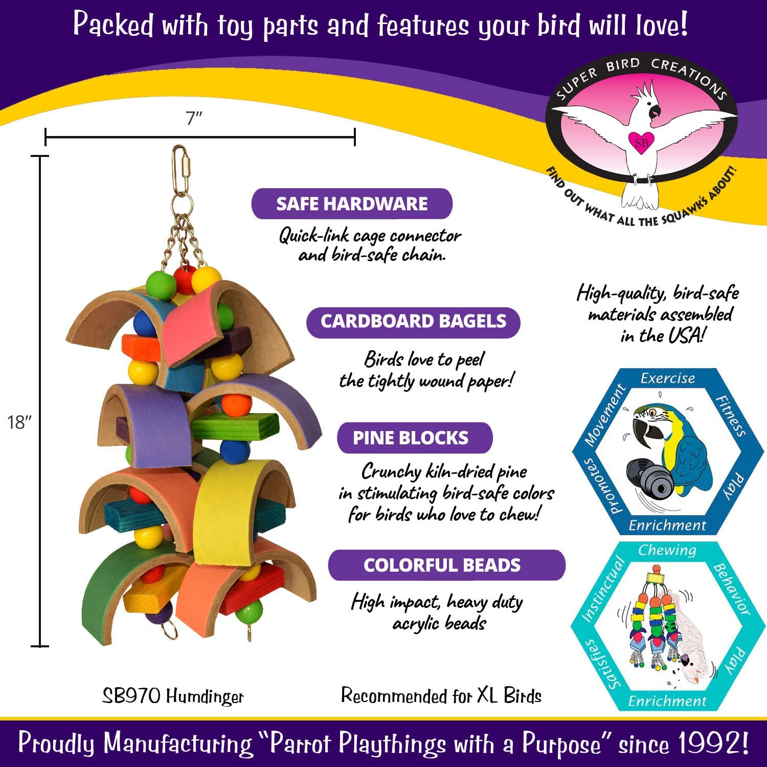 Super Bird Creations Humdinger Bird Toy 18″ x 8″