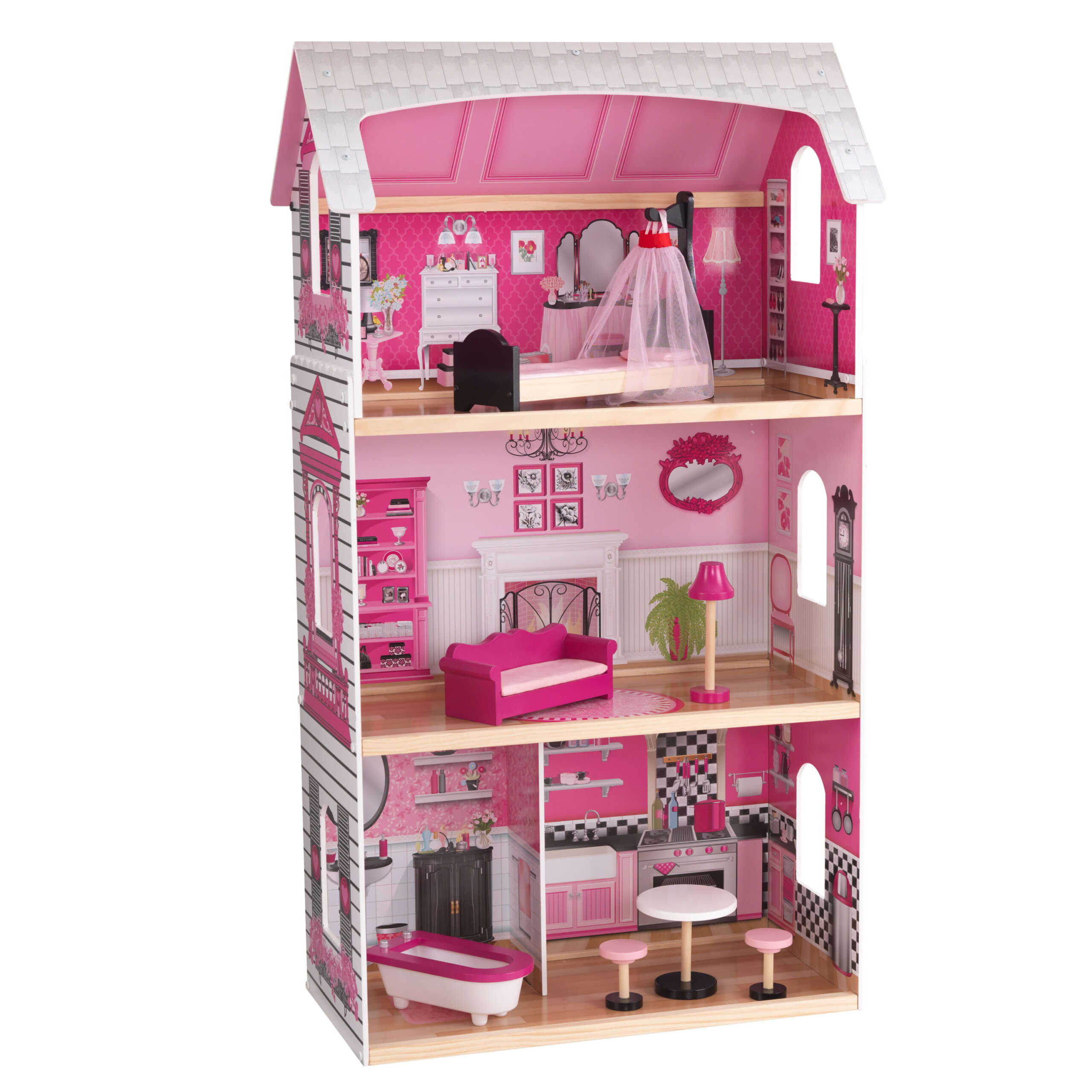 KidKraft Bonita Rose Wood Dollhouse. over 3 feet Tall. with 7 Pieces. for 12-inch Dolls
