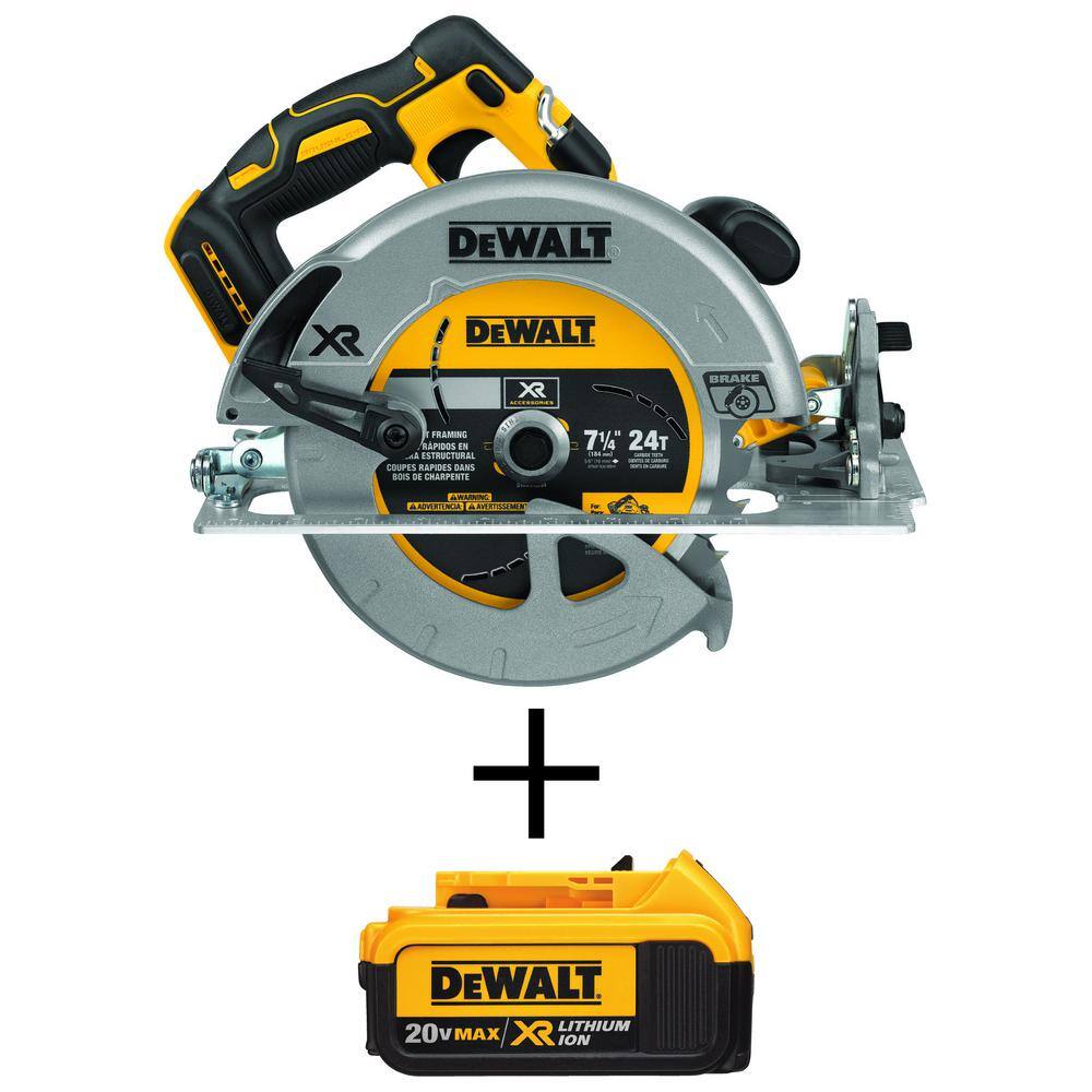 DEWALT DCS570BW204 20V MAX XR Cordless Brushless 7-1/4 in. Circular Saw and (1) 20V MAX XR Premium Lithium-Ion 4.0Ah Battery