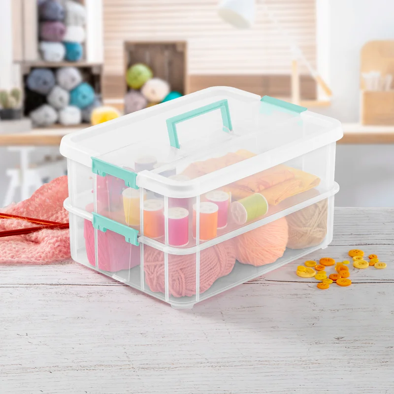 Sterilite Convenient Home 2-Tiered Layer Stack Carry Storage Box. Clear (4 Pack)