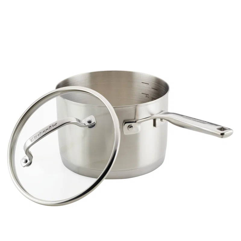 KitchenAid 71034 3-Ply Base Brushed Stainless Steel Sauce Pan/Saucepan with Lid. 3 Quart