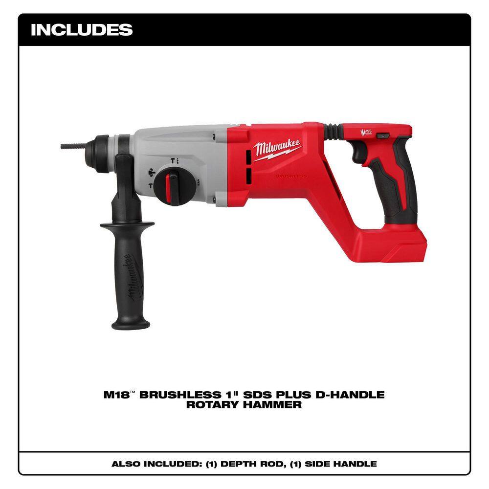 Milwaukee 2613-20 M18 18V Lithium-Ion Brushless Cordless 1 in. SDS-Plus D-Handle Rotary Hammer (Tool-Only)