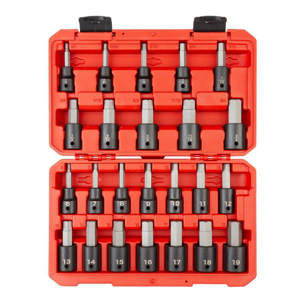 TEKTON SIB92311 1/2 in. Drive Hex Bit Impact Socket Set. 24-Piece (1/4-3/4 in.. 6-19 mm)