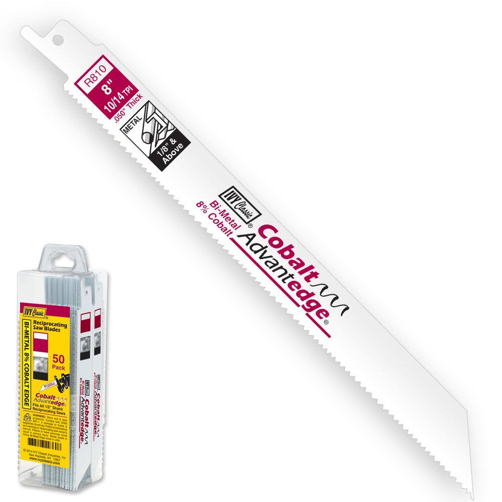 Ivy Classic 28372 8 in. 10/14 TPI Bi-Metal Reciprocating Saw Blade Cuts Metal/Plastic (50-Pack)