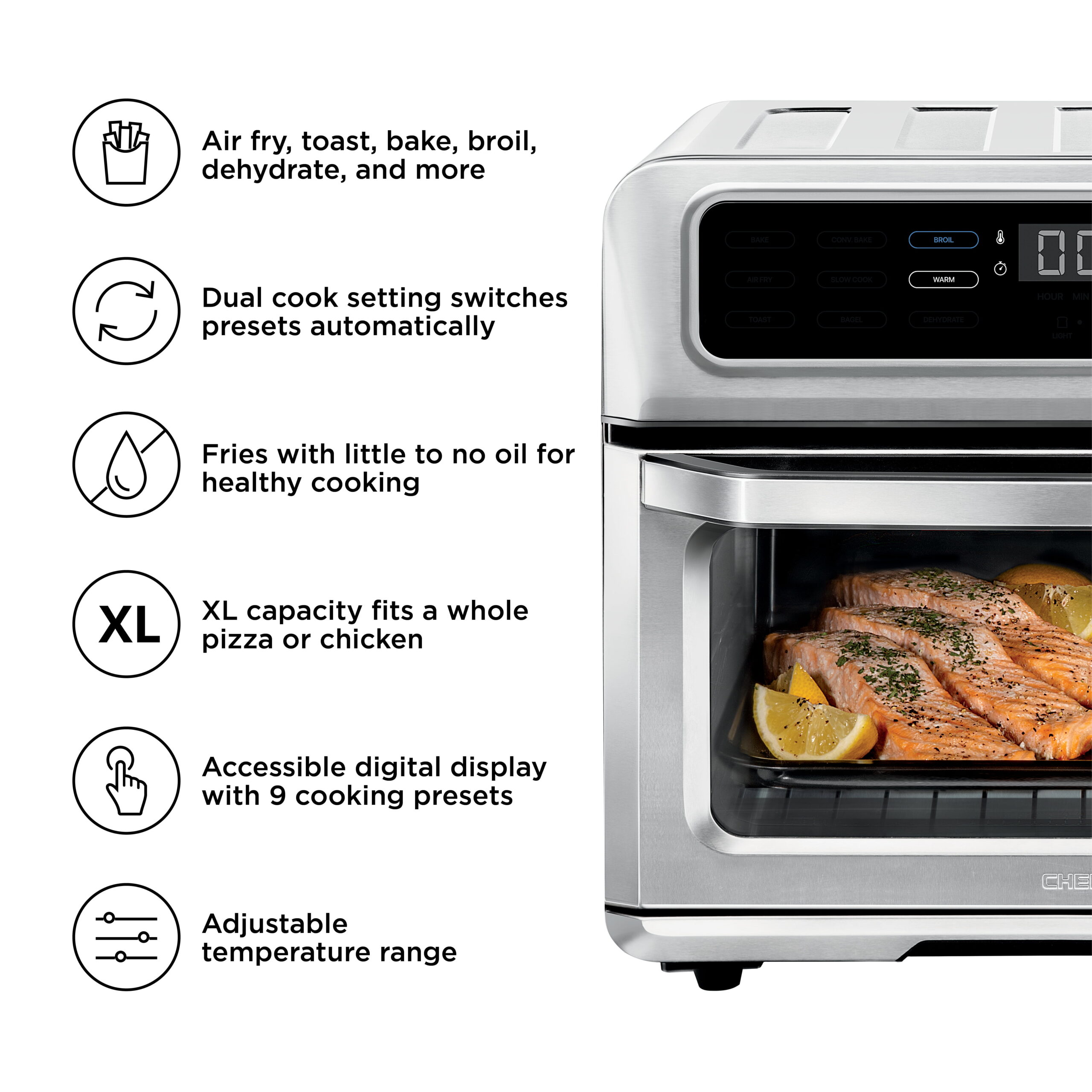 Chefman Toast-Air Dual-Function Air Fryer + Toaster Oven. Stainless Steel. 20 Liter