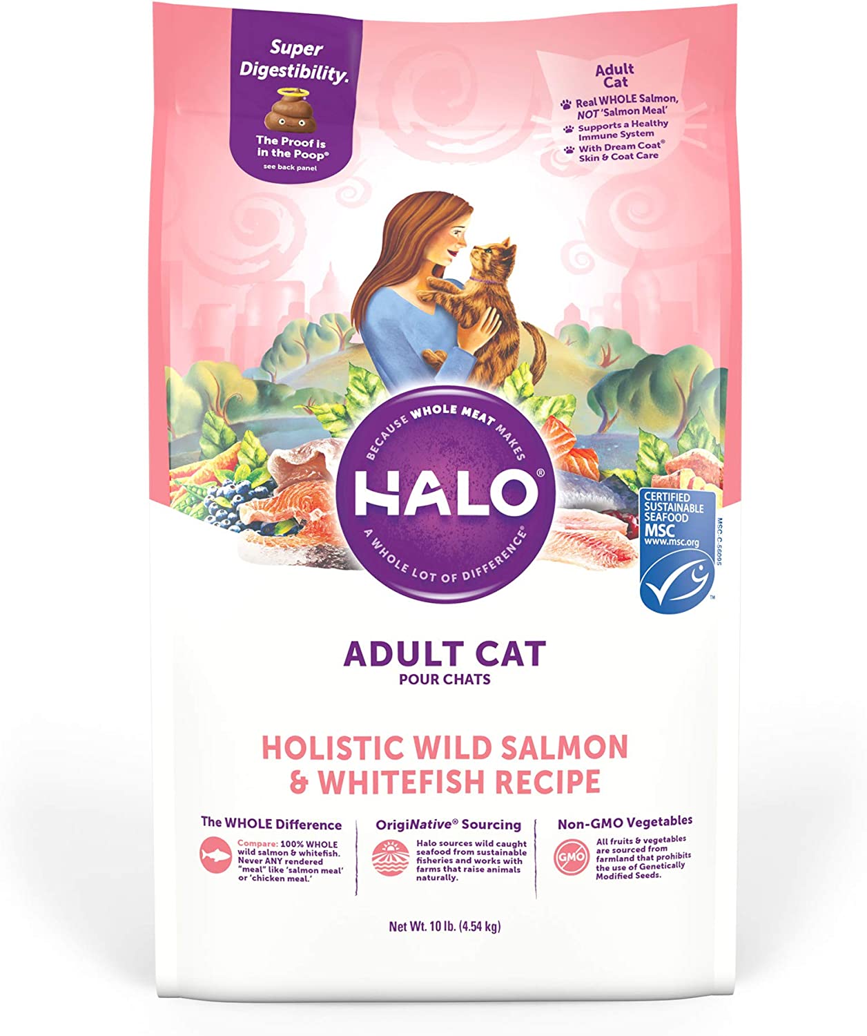Halo Adult Holistic Wild Salmon & Whitefish Recipe Dry Cat Food 10 Pounds