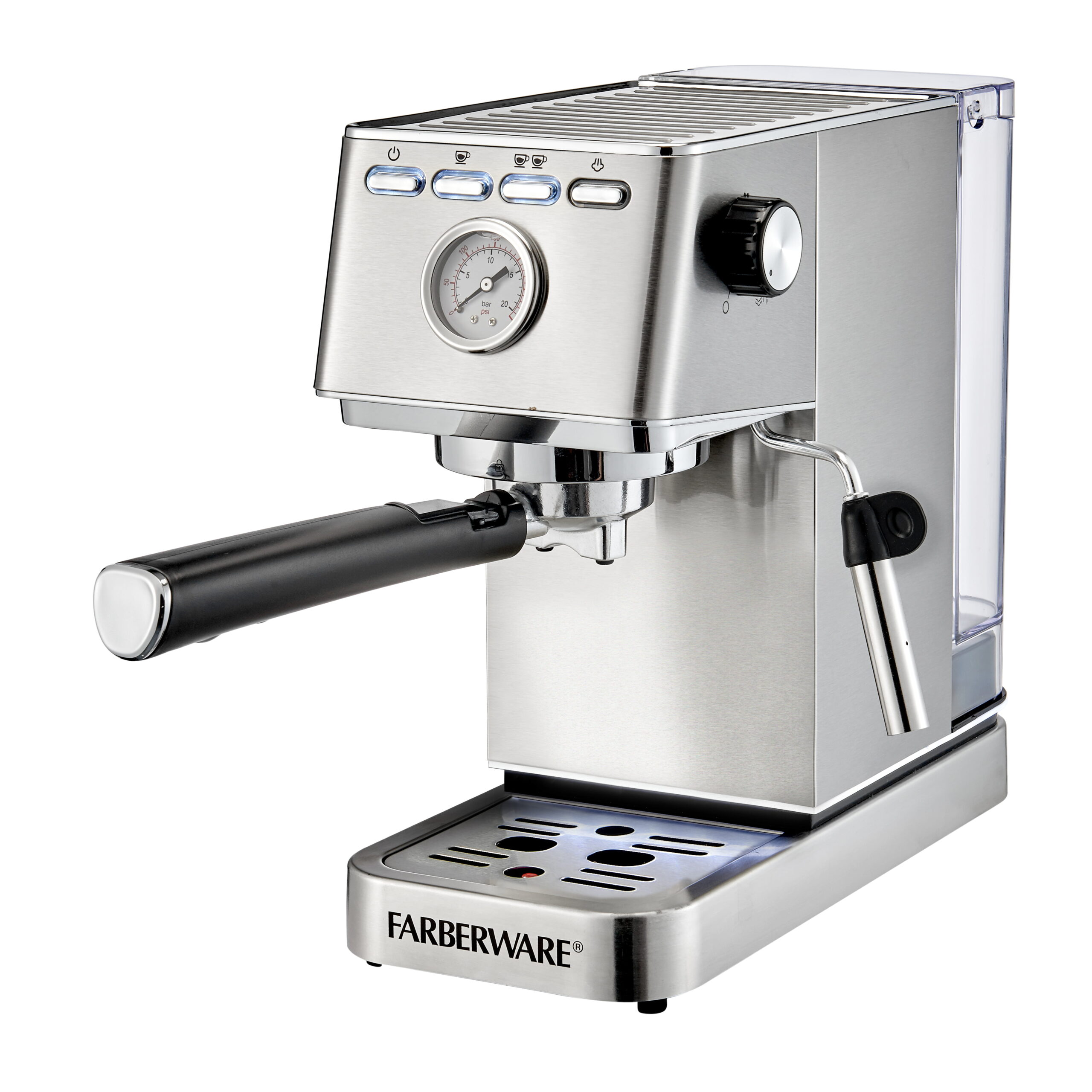 Farberware Espresso Machine. 15 Bar. Silver. Stainless Steel. Steam Wand